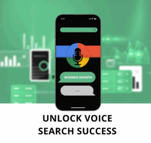 Small business owner using voice assistant to search online, representing voice search SEO for businesses and modern optimization strategies.