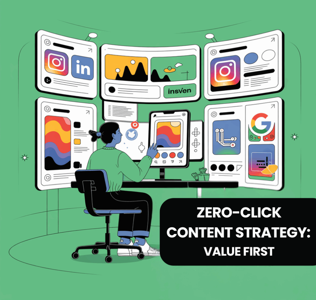 Social media marketer creating zero-click content carousel posts for Instagram and LinkedIn in 2025