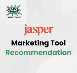 Entrepreneur using Jasper AI content generation platform on a laptop to create SEO-optimized blog posts and marketing content.