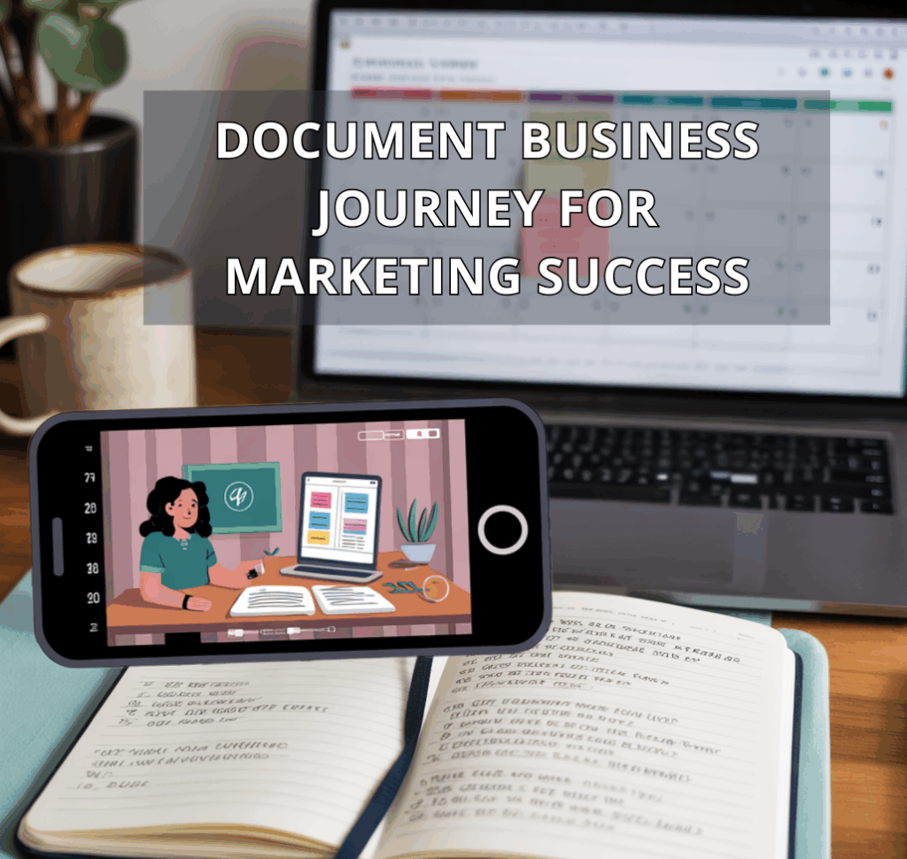 Entrepreneur recording behind-the-scenes content at a desk, demonstrating how to document your business journey