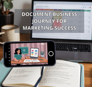 Entrepreneur recording behind-the-scenes content at a desk, demonstrating how to document your business journey