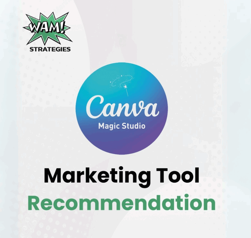 Small business owner designing visuals using Canva AI Magic Studio on a laptop, surrounded by content creation tools and vibrant templates.